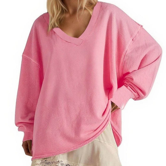 Blusa Suelta de Cuello V y Manga Larga en Colores Lisos para Mujer - Image 4