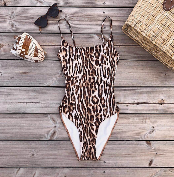 Traje de Baño Estampado Leopardo Siamés