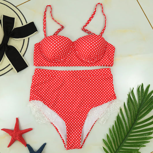 Bikini Talle Alto con Encaje, Lunares y Cierre Underwire - Image 9