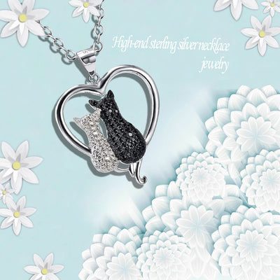 Collar de Plata 925 con Gatos Pareja Completo en Diamantes - Colgante para Mujer - Image 4