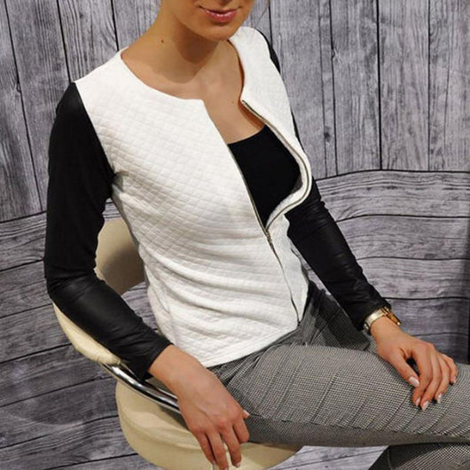 Chaqueta Blazer Mujer Patchwork Cuero PU con Tartán Primavera Otoño - Image 2