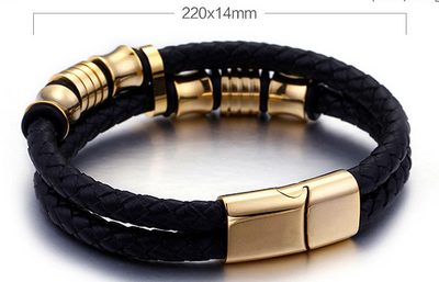Pulsera de Cuero para Hombre Acero Inoxidable Dorado con Cierre Magnético - Image 6