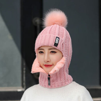 Conjunto de Gorro de Lana Tejido para Mujer con Bufanda Integrada - Protección Térmica Completa para Invierno