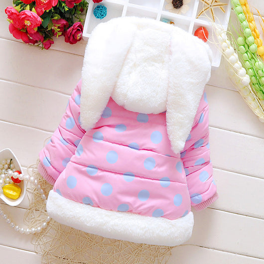Abrigo Acolchado para Niñas con Estampado de Conejitos y Lunares - Image 3
