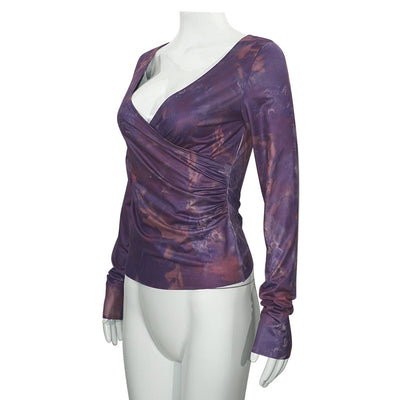 Blusa Larga Morada Degradado con Cuello en V y Cintura Ajustada - Image 9
