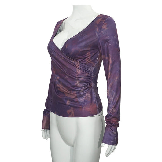 Blusa Larga Morada Degradado con Cuello en V y Cintura Ajustada - Image 9