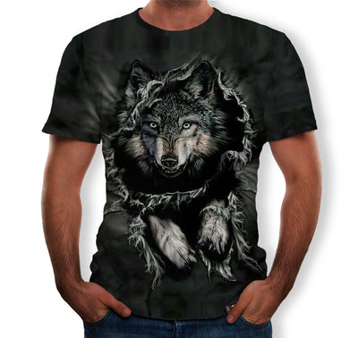 Playera Estampada Wolf 3D Tide Suelta Manga Corta Hombre - Image 4