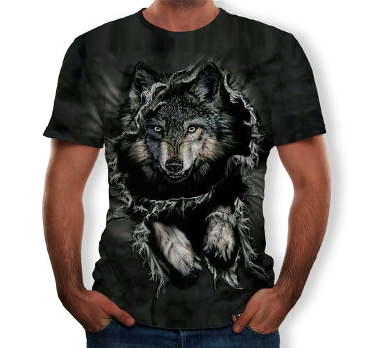 Playera Estampada Wolf 3D Tide Suelta Manga Corta Hombre - Image 4