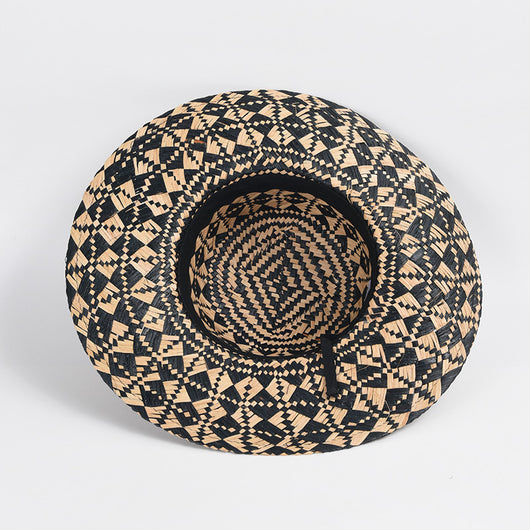Sombrero de Rafia con Ala Ancha y Bloques de Color Geométricos - Image 6