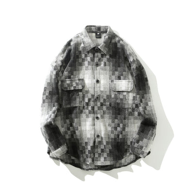 Camisa Cuadros Hombre Suelta Estilo Coreano