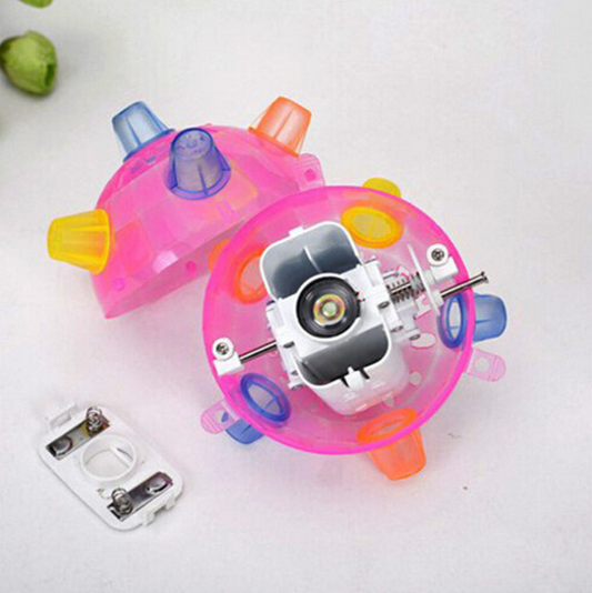 Three colorful translucent dancing ball glowing toys with rubber nubs in pink, blue, and green for pets. - Image 3