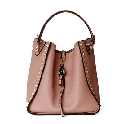 Bolso Bucket de Cuero Genuino con Cabeza de Leopardo y Tachas - Image 11