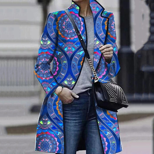 Abrigo Trinchera Azul Medio con Anillos de Colores para Mujer - Image 3
