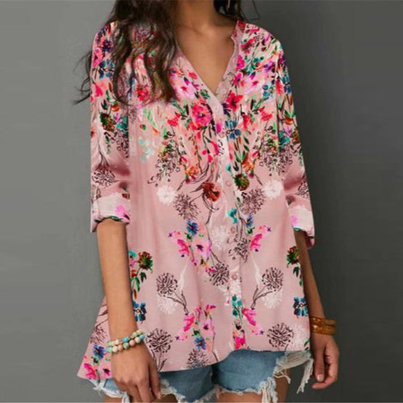 Blusa Floral de Manga Larga