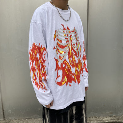 Remera Manga Larga Calavera en Llamas para Hombre - Image 6