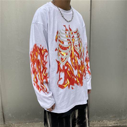 Remera Manga Larga Calavera en Llamas para Hombre - Image 6