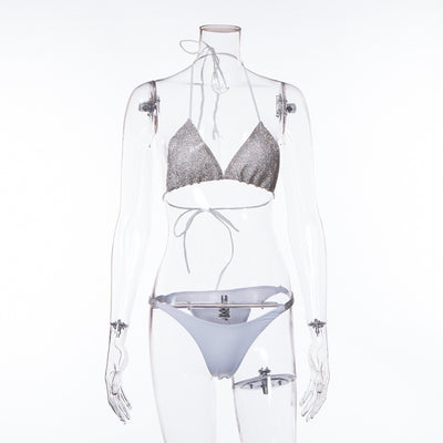 Bikini Dividido con Diamantes de Color Sólido - Image 7