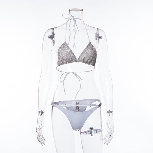 Bikini Dividido con Diamantes de Color Sólido - Image 7
