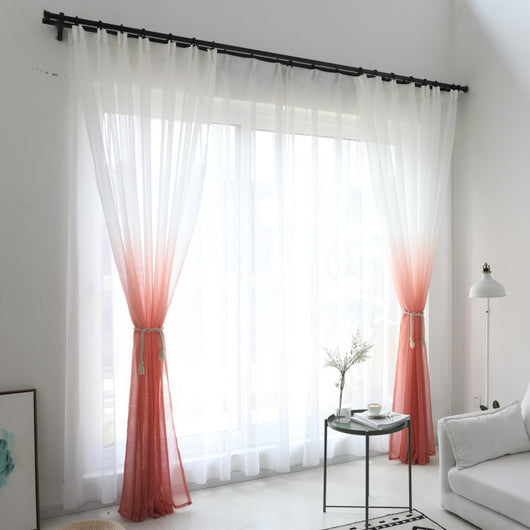 Green and white gradient sheer curtains made of polyester fiber, offering half shading for a modern room. - Image 30