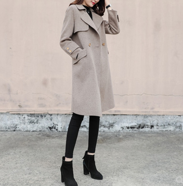 Abrigo de Lana Estilo Hepburn Largo Medio para Mujer