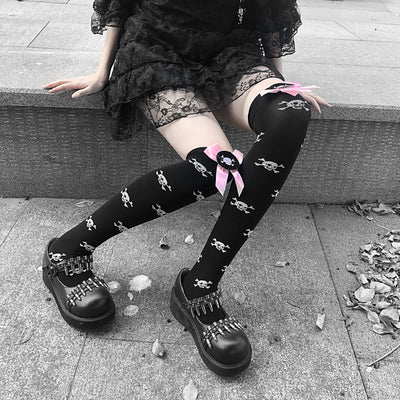 Calcetines Lolita Infantiles con Moño Harajuku Negro y Rosa Estilo Punk JK - Image 12