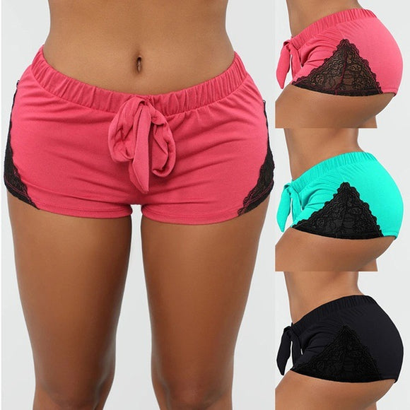 Shorts Deportivos de Yoga con Encaje y Patchwork para Mujer