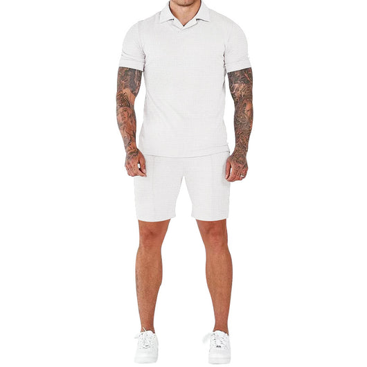 Conjunto Polo Texturizado V-neck y Shorts para Hombre - Image 6