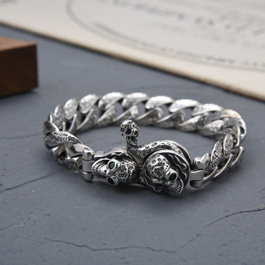 Pulsera de Calavera Retro en Plata Esterlina S925 para Hombre - Image 5