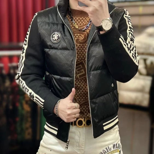 Chaqueta de Plumón para Hombre con Cuello Alzado y Mangas Tejidas - Image 23