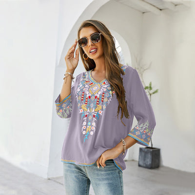 Blusa Bordada para Mujer con Corte Versátil Ajustado y Suelto - Image 18