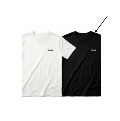 Two loose-fitting short-sleeve t-shirts, one white and one black, both with 'STOLZ' text on the chest. - Image 4