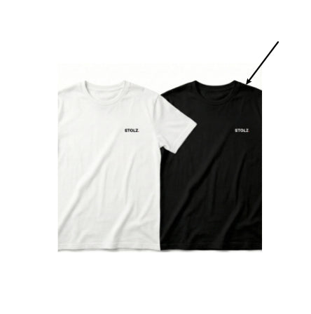 Two loose-fitting short-sleeve t-shirts, one white and one black, both with 'STOLZ' text on the chest. - Image 4