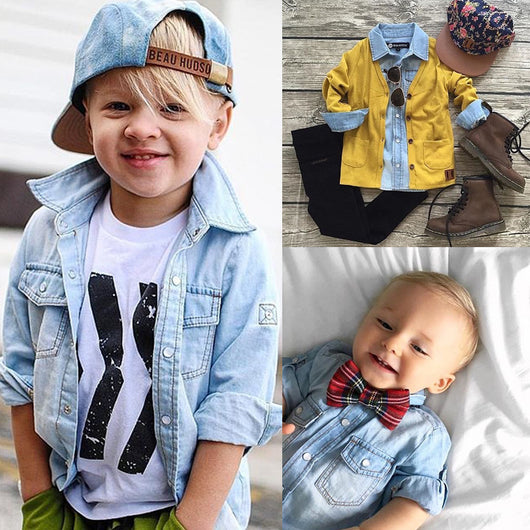 Camisas de Mezclilla con Solapa para Niños y Niñas de Manga Larga - Image 6