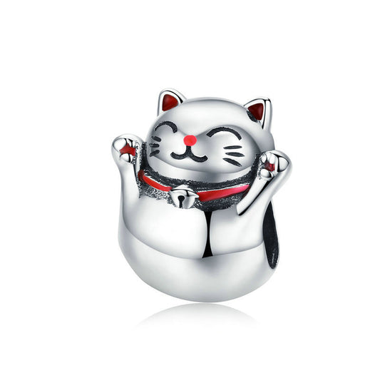 Pulsera de Cuentas Gato de la Suerte en Plata Esterlina