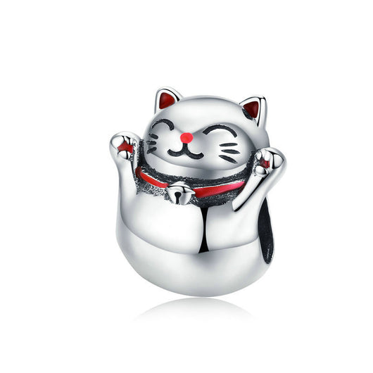 Pulsera de Cuentas Gato de la Suerte en Plata Esterlina