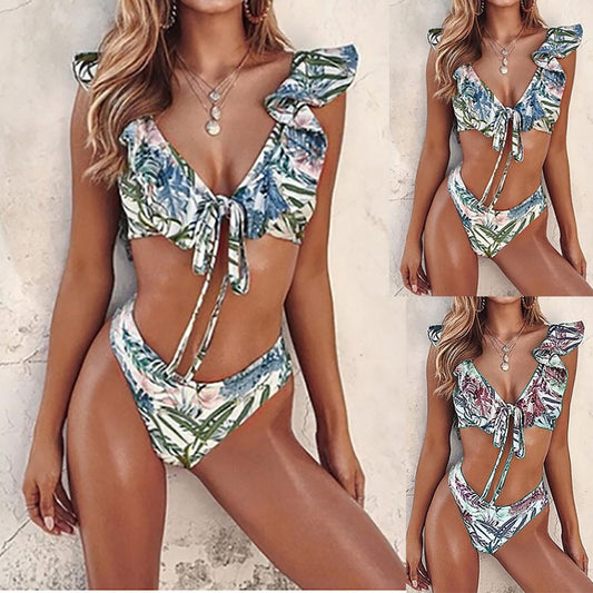 Bikini con Estampado de Hojas y Abertura Lateral - Image 2