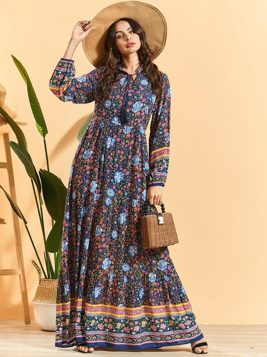 Vestido Bohemio Largo con Mangas y Pliegues - Image 5