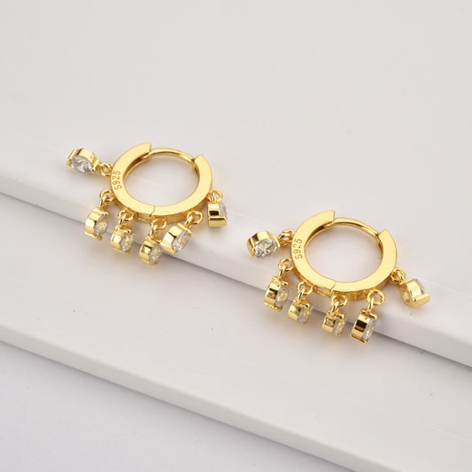 Aretes de Plata Esterlina con Piedras Redondas Colgantes - Image 2