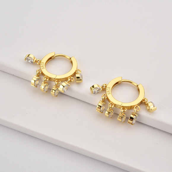 Aretes de Plata Esterlina con Piedras Redondas Colgantes