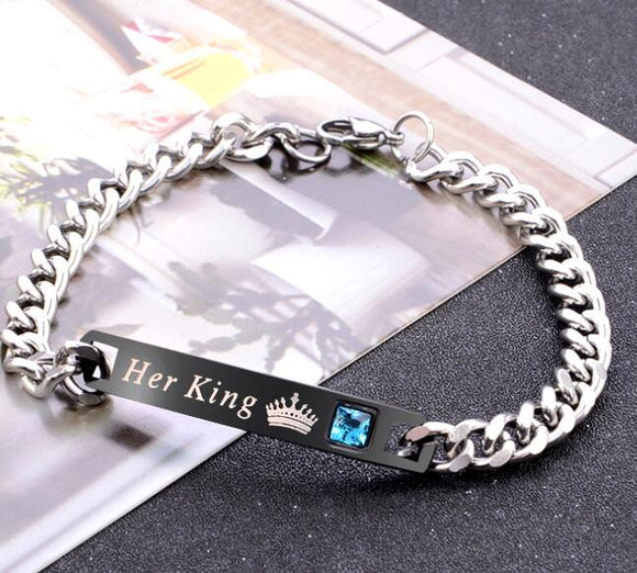 Pulsera de Pareja Cristal Rosa Negra Oro - His Queen Her King