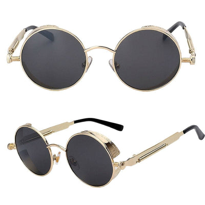 Austin Powers vintage round metal frame sunglasses with clear lenses, gold frames, and black temple tips. - Image 5