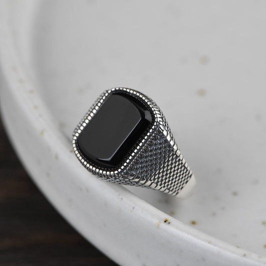 Anillo de Plata Tailandesa 925 Vintage Desgastado para Dedo Índice