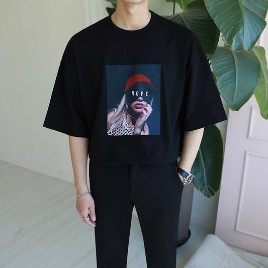 Camiseta Estampada Cuello Redondo Manga Corta para Hombre