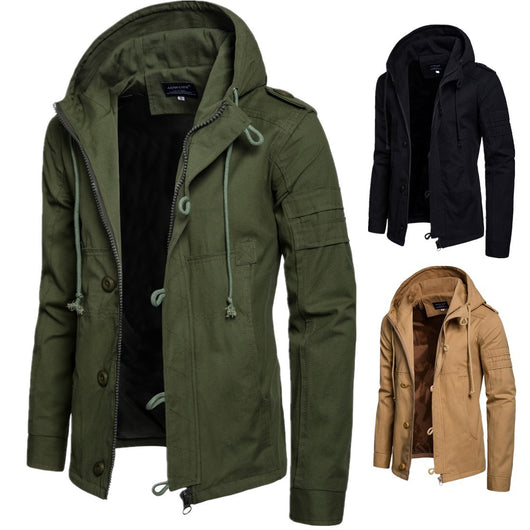 Chaqueta Militar Hombre Verde Oliva Ancha Casual con Capucha