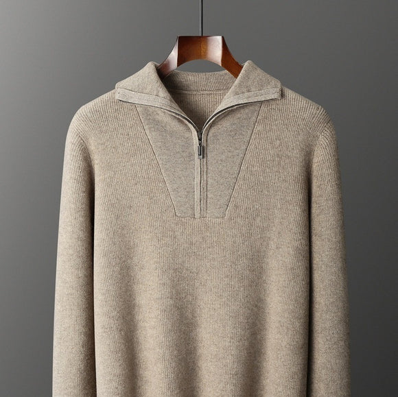 Executive Casual Sweater with Half-Zip - Warm Thick Knit