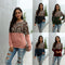 Camiseta Manga Larga Estampado Leopardo con Costura Decorativa para Mujer