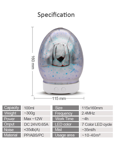 Red egg-shaped ultrasonic air humidifier with a 3D infinity mirror effect featuring glowing dragonfly patterns on a white base. - Image 3