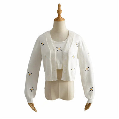 Conjunto de Abrigo Bordado Floral + Chaleco Corto Multiusos para Mujer - Image 11