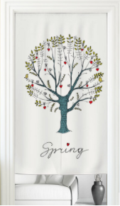 White fabric door curtain with a 'Hello Spring' design featuring a cute rabbit, colorful floral wreath, and mushroom. - Image 10
