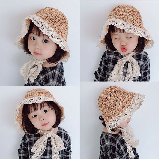 Sombrero de Paja con Moño de Encaje Coreano Plegable - Image 3